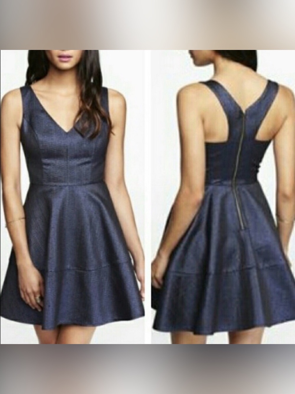 Express Metallic Fit & Flare Cocktail Dress V-Neck Racerback Size 10